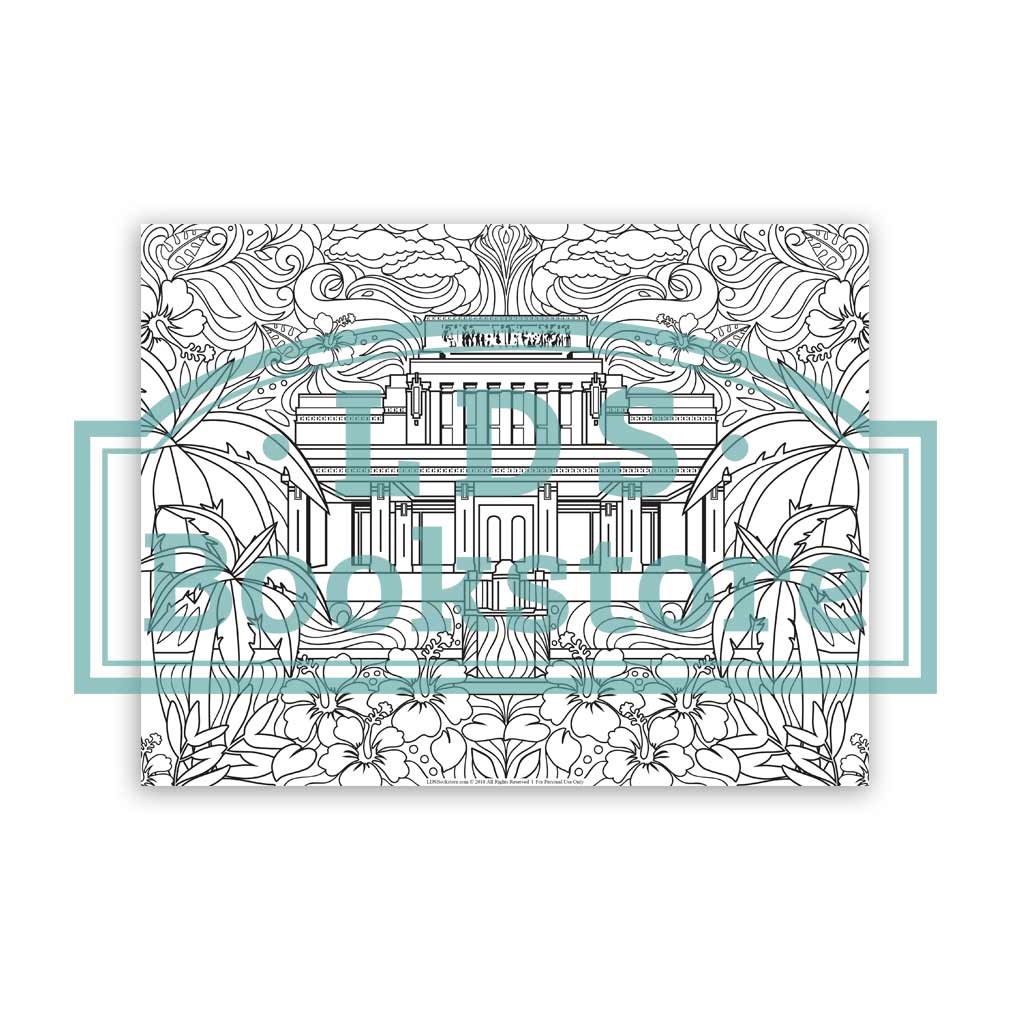 Laie Hawaii Temple Spring Coloring Page - Digital Download