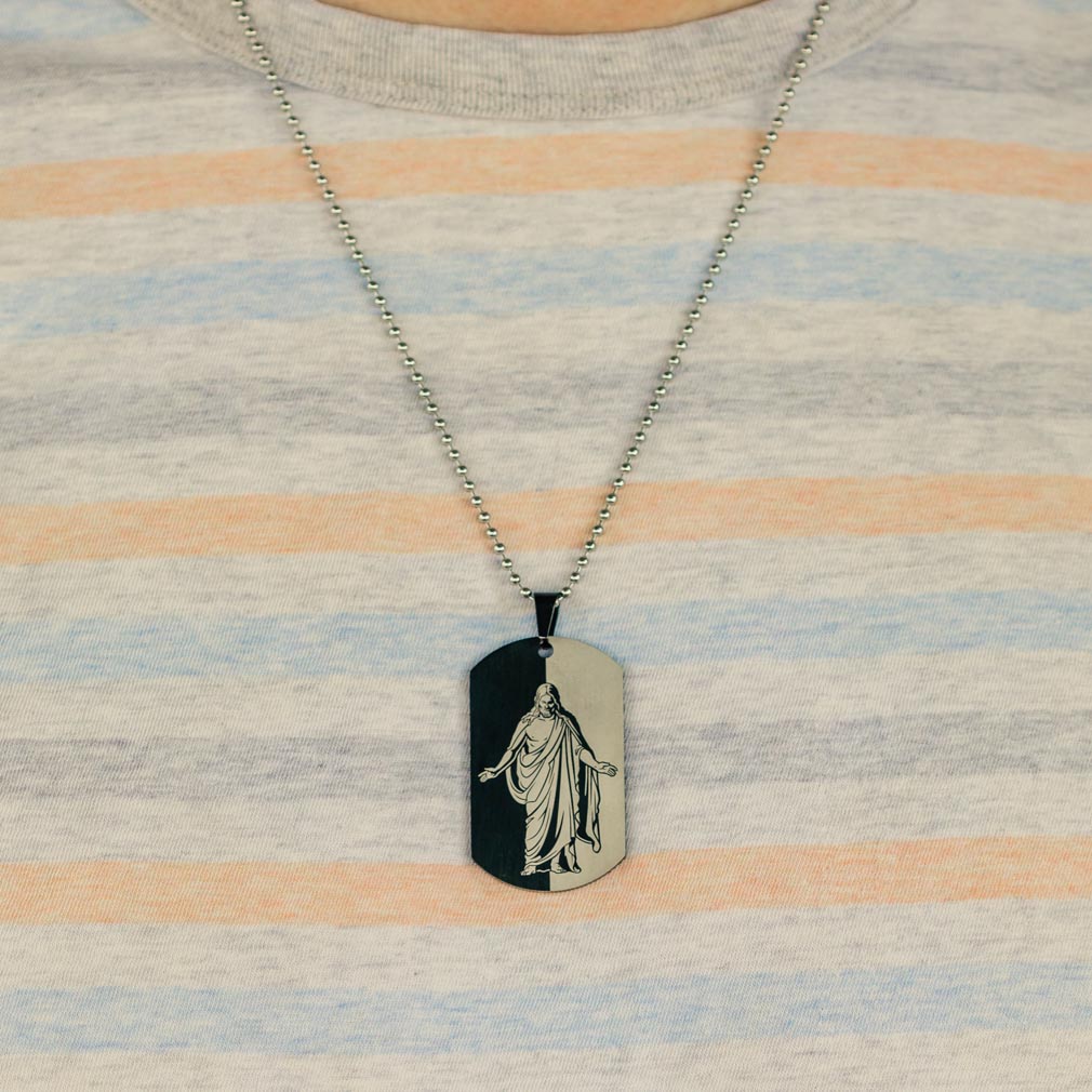 Christus Dog Tag Necklace - Black - LDP-DTG-CHRIST-BLK