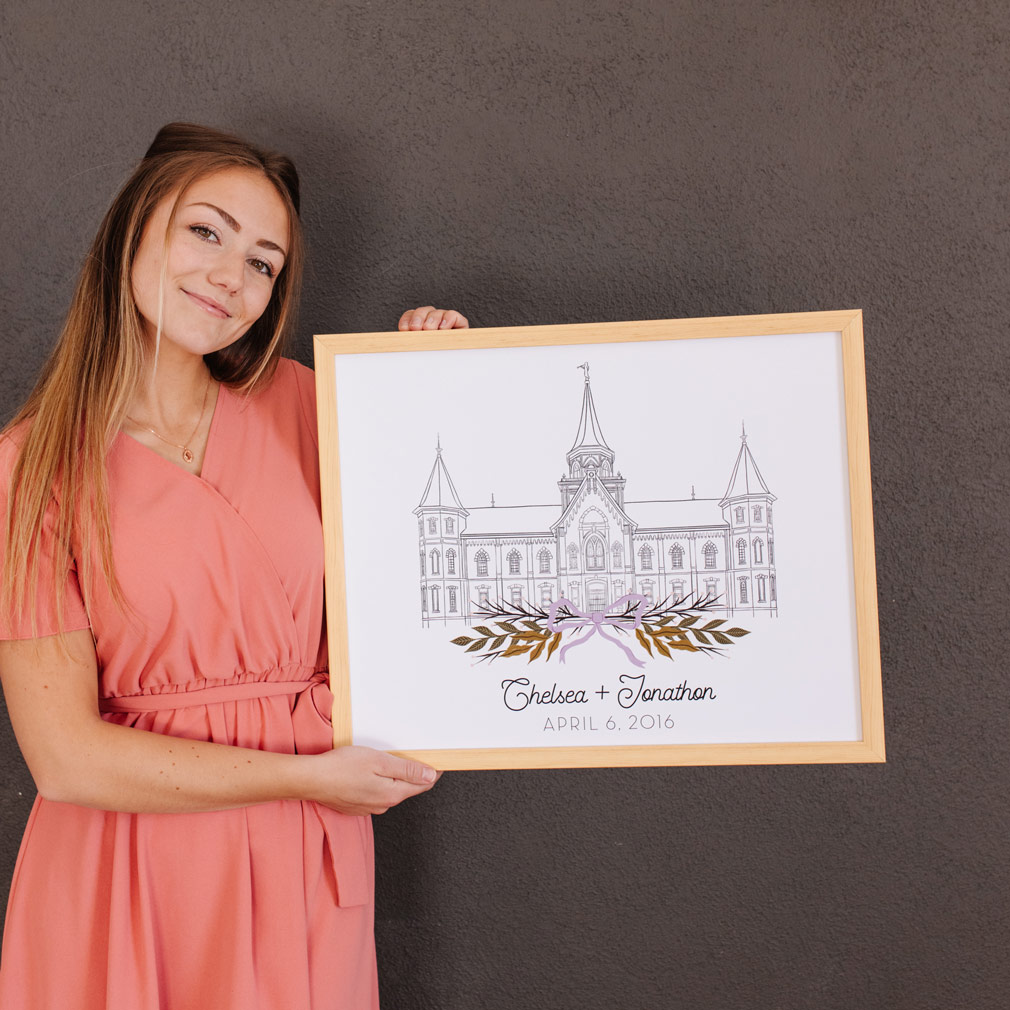 Personalized Hand-Drawn Temple Art - Framed/Unframed Wall Art - LDP-ART-T-HD