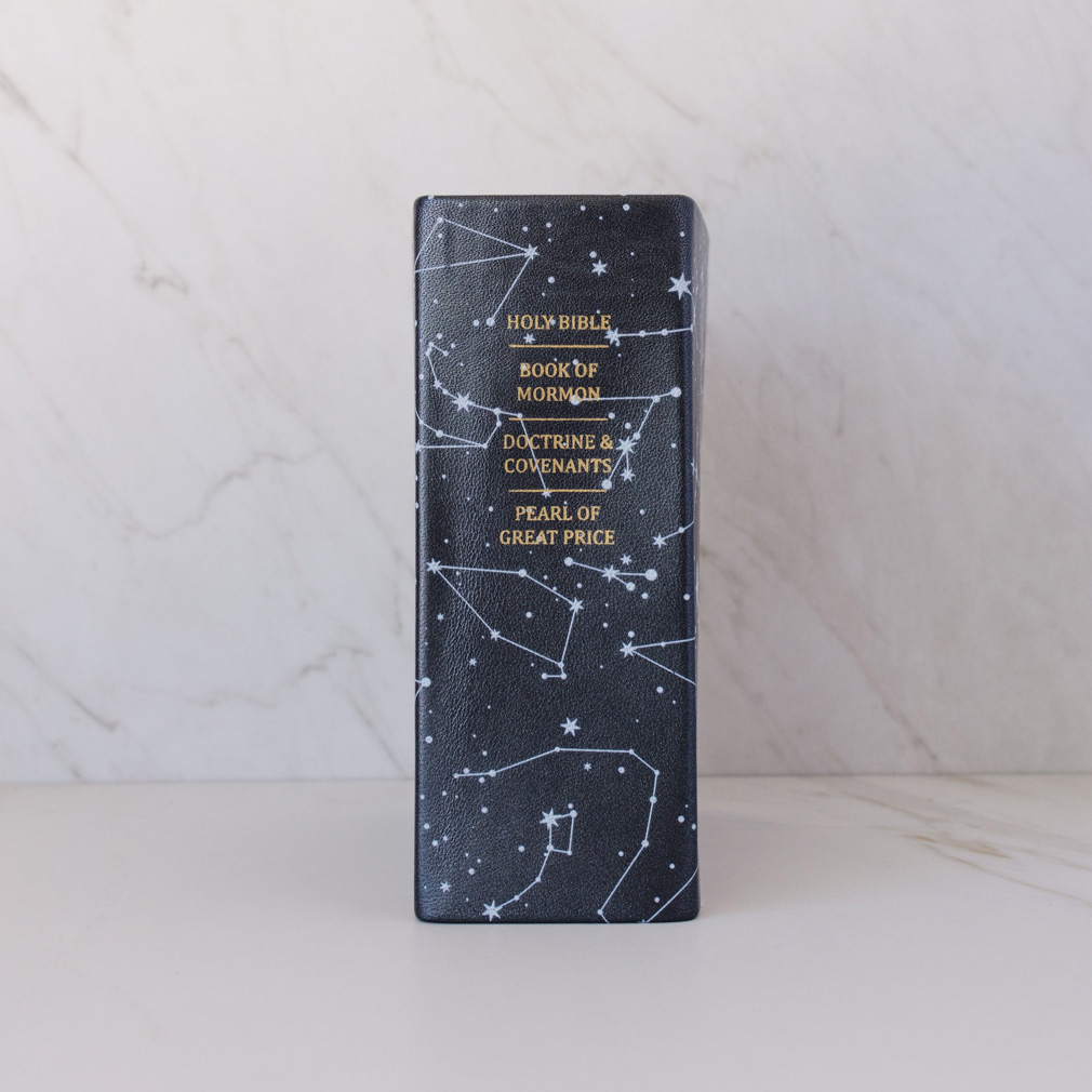 Pre-Made Hand-Bound Genuine Leather Quad - Zodiac Constellations, White Ribbons - LDP-HB-PRQ-PZM-ZC-PM-WHT