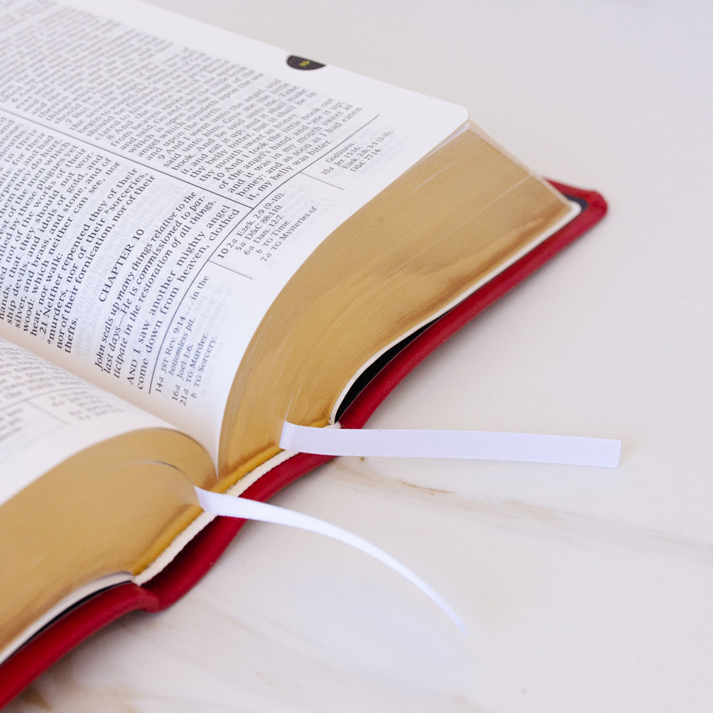 Pre-Made Hand-Bound Genuine Leather Quad - Cherry Red with White Ribbons - LDP-HB-RQ-CHR-PM-WHT