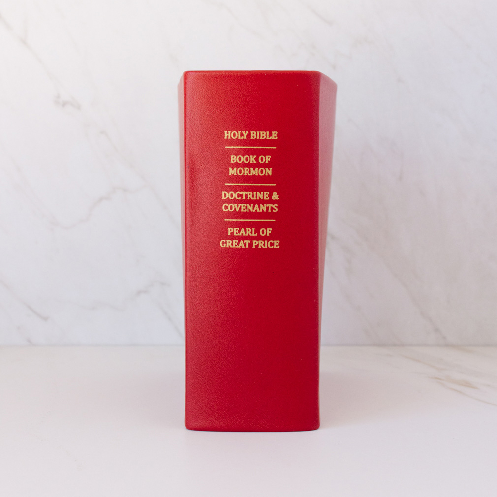 Pre-Made Hand-Bound Genuine Leather Quad - Cherry Red with White Ribbons - LDP-HB-RQ-CHR-PM-WHT