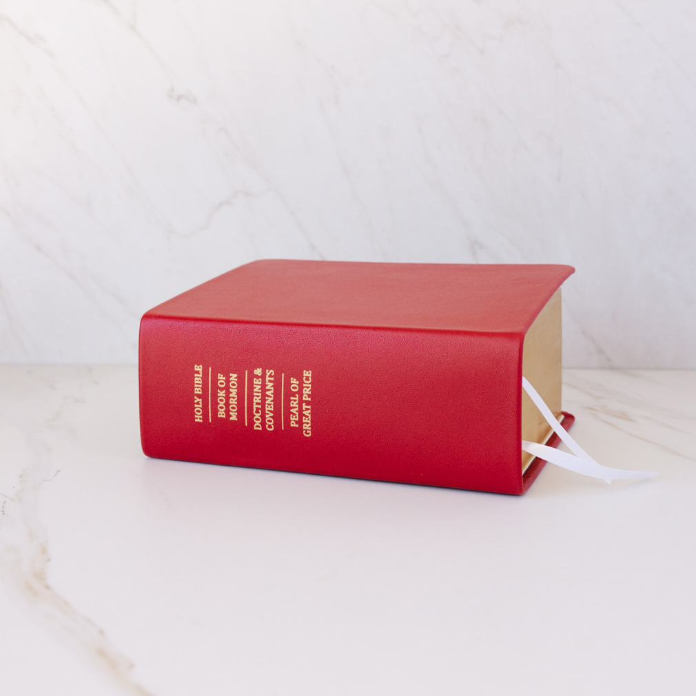 Pre-Made Hand-Bound Genuine Leather Quad - Cherry Red with White Ribbons - LDP-HB-RQ-CHR-PM-WHT