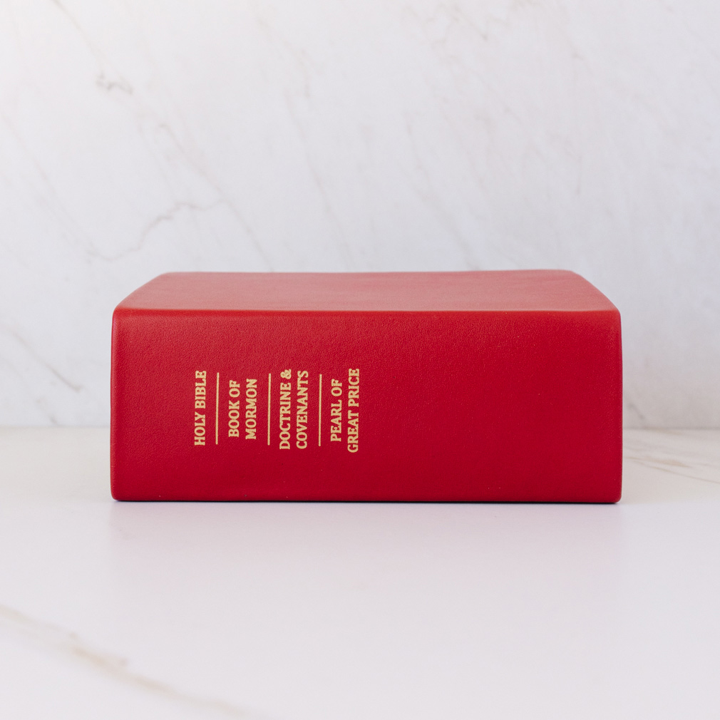 Pre-Made Hand-Bound Genuine Leather Quad - Cherry Red with White Ribbons - LDP-HB-RQ-CHR-PM-WHT