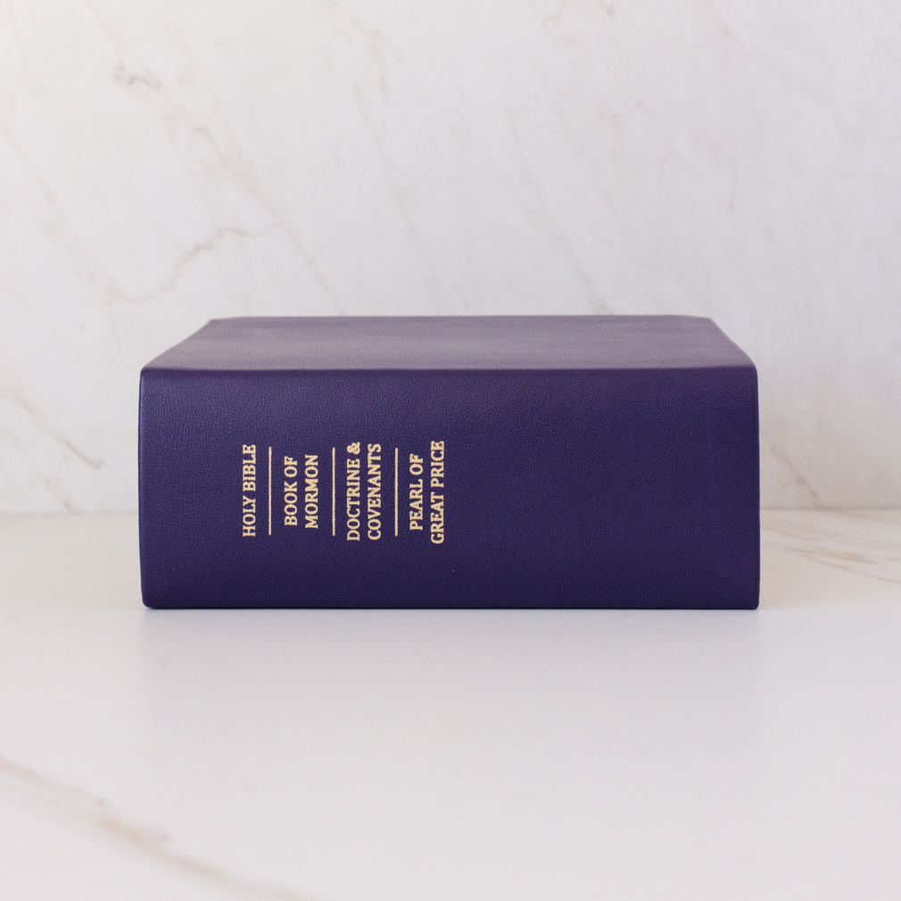 Pre-Made Hand-Bound Genuine Leather Quad - Violet, White Ribbons - LDP-HB-RQ-VLT-PM-WHT
