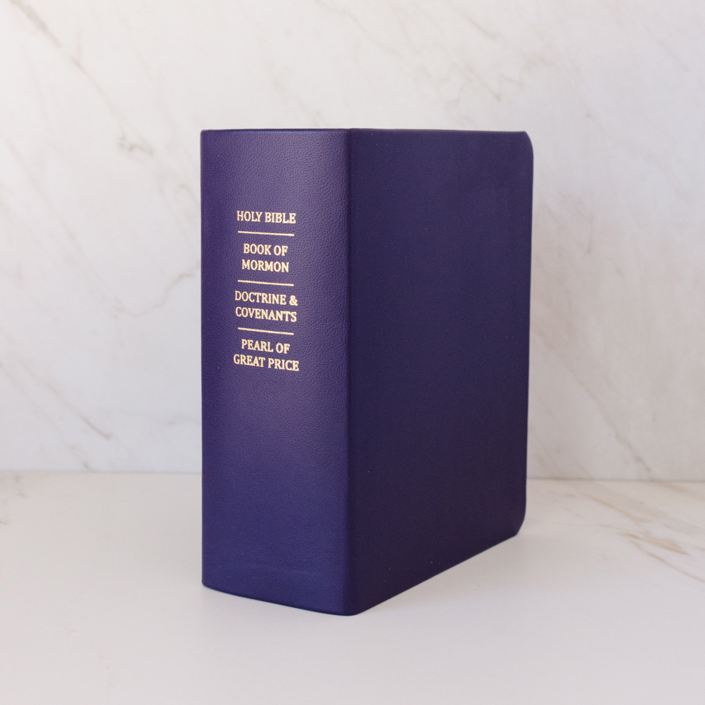 Pre-Made Hand-Bound Genuine Leather Quad - Violet, White Ribbons - LDP-HB-RQ-VLT-PM-WHT