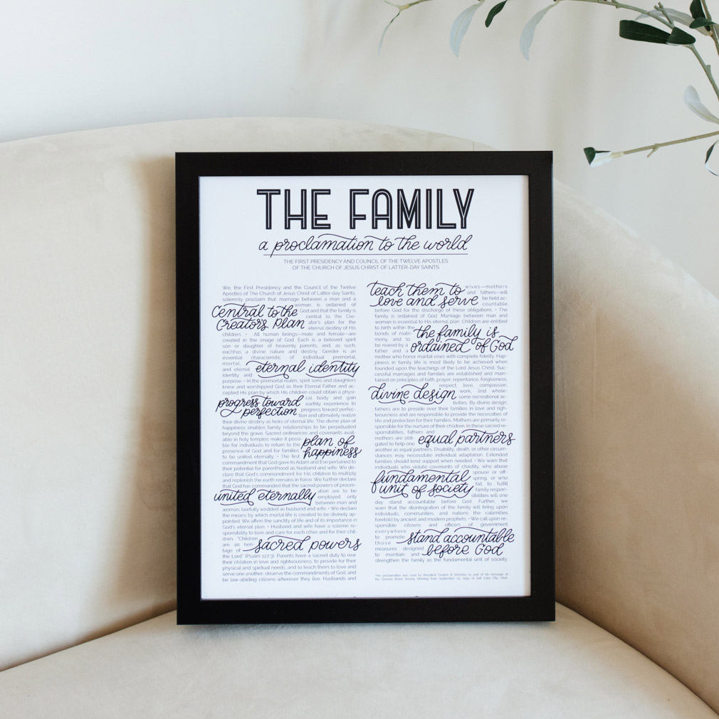 Hand-Lettered Family Proclamation - Framed/Unframed - LDP-ART-PRO-FML-HL