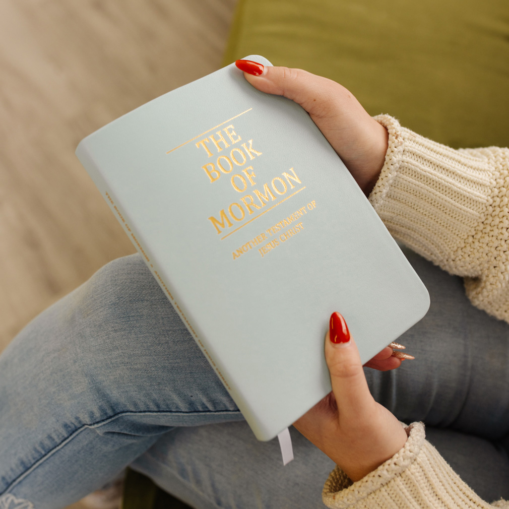 Hand-Bound Genuine Leather Book of Mormon - Baby Blue - LDP-HB-BOM-BBL