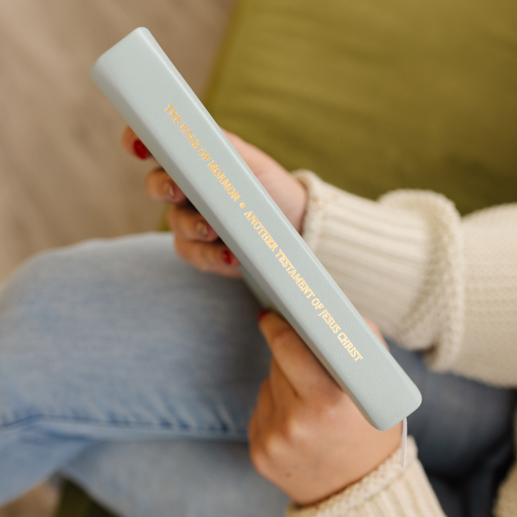 Hand-Bound Genuine Leather Book of Mormon - Baby Blue - LDP-HB-BOM-BBL