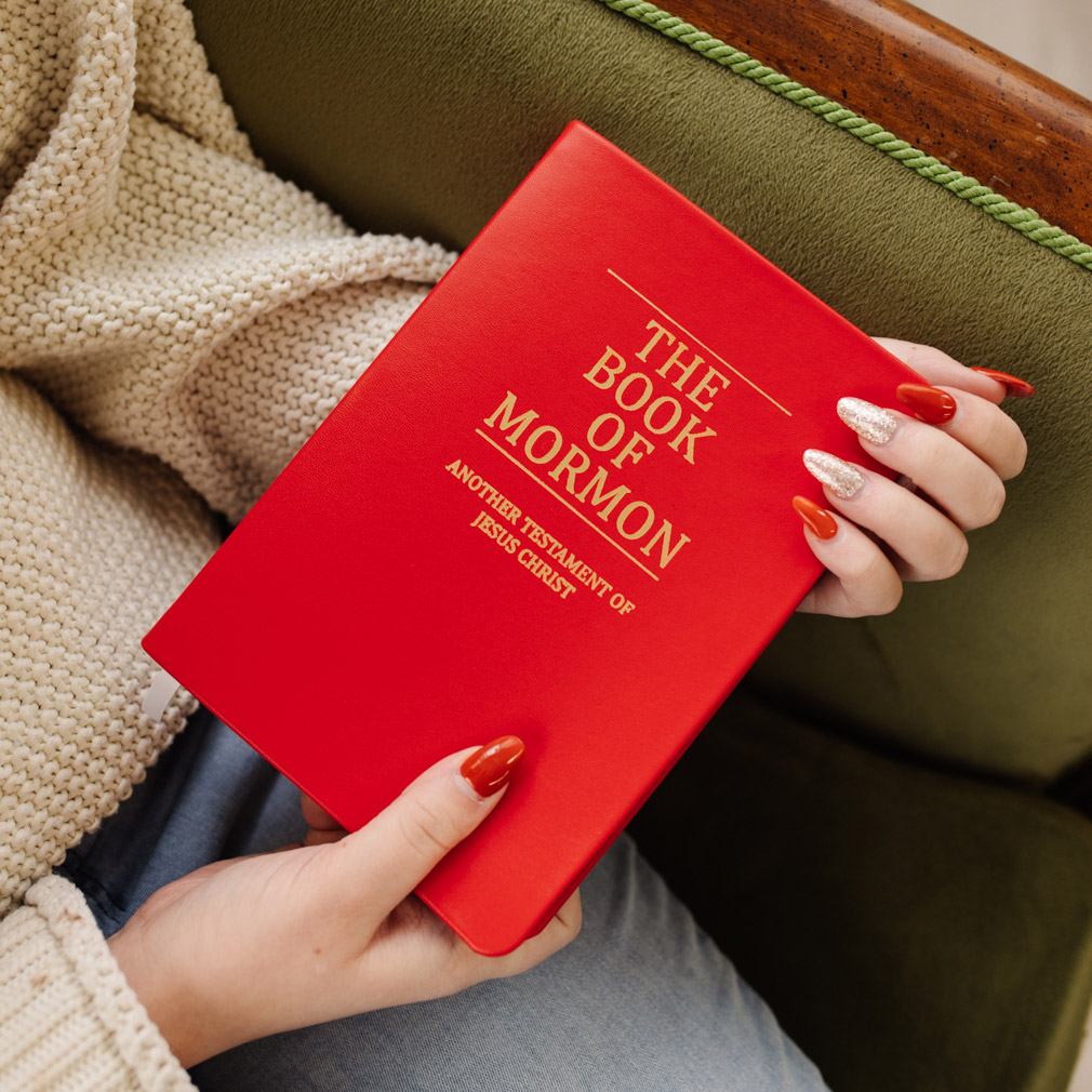 Hand-Bound Genuine Leather Book of Mormon - Cherry Red - LDP-HB-BOM-CHR