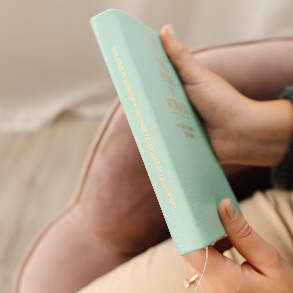 Hand-Bound Genuine Leather Book of Mormon - Light Turquoise - LDP-HB-BOM-LTQ