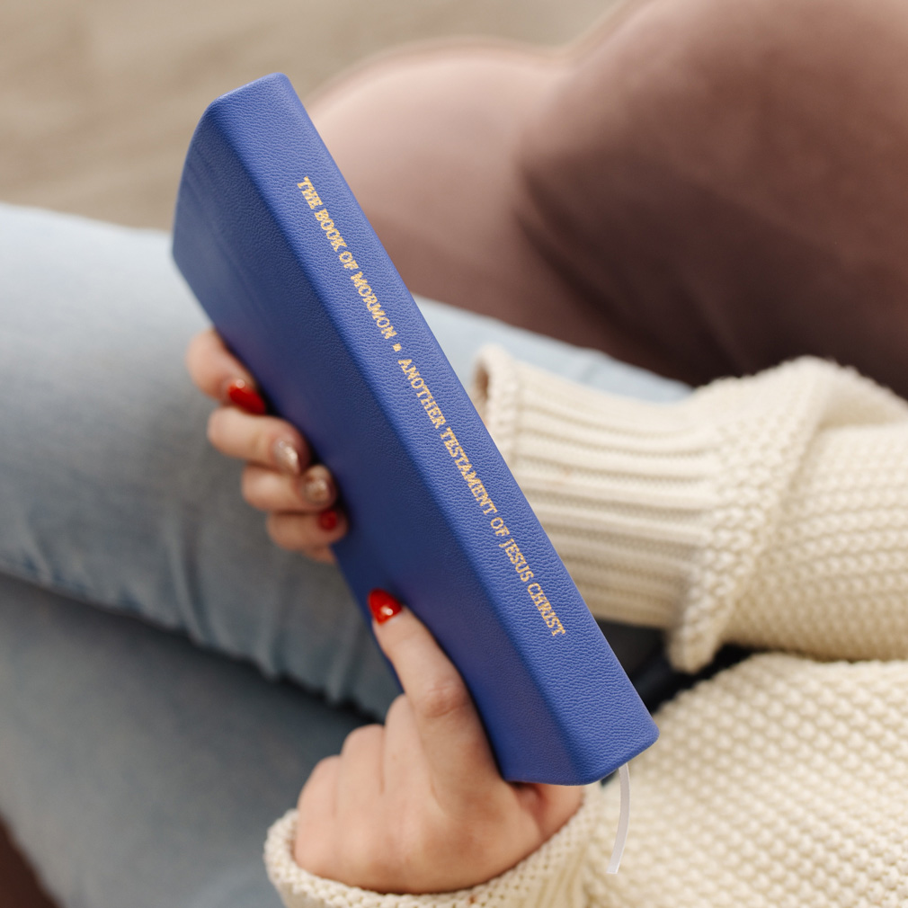 Hand-Bound Genuine Leather Book of Mormon - Medium Blue - LDP-HB-BOM-MBL