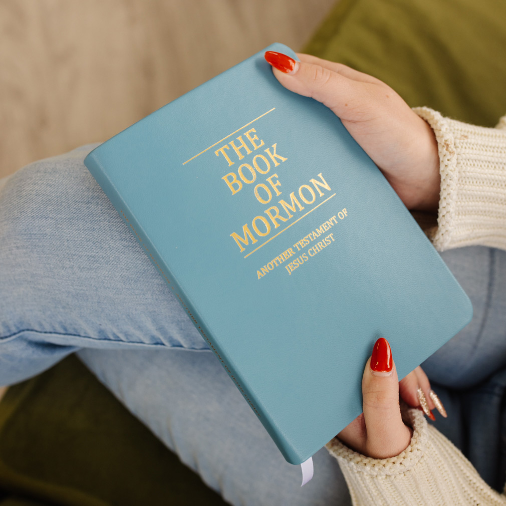 Hand-Bound Genuine Leather Book of Mormon - Sky Blue - LDP-HB-BOM-SBL