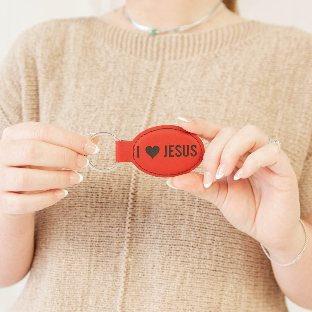 I Love Jesus & Jesus Loves Me Double-Sided Leatherette Keychain - LDP-LKC-ILJ