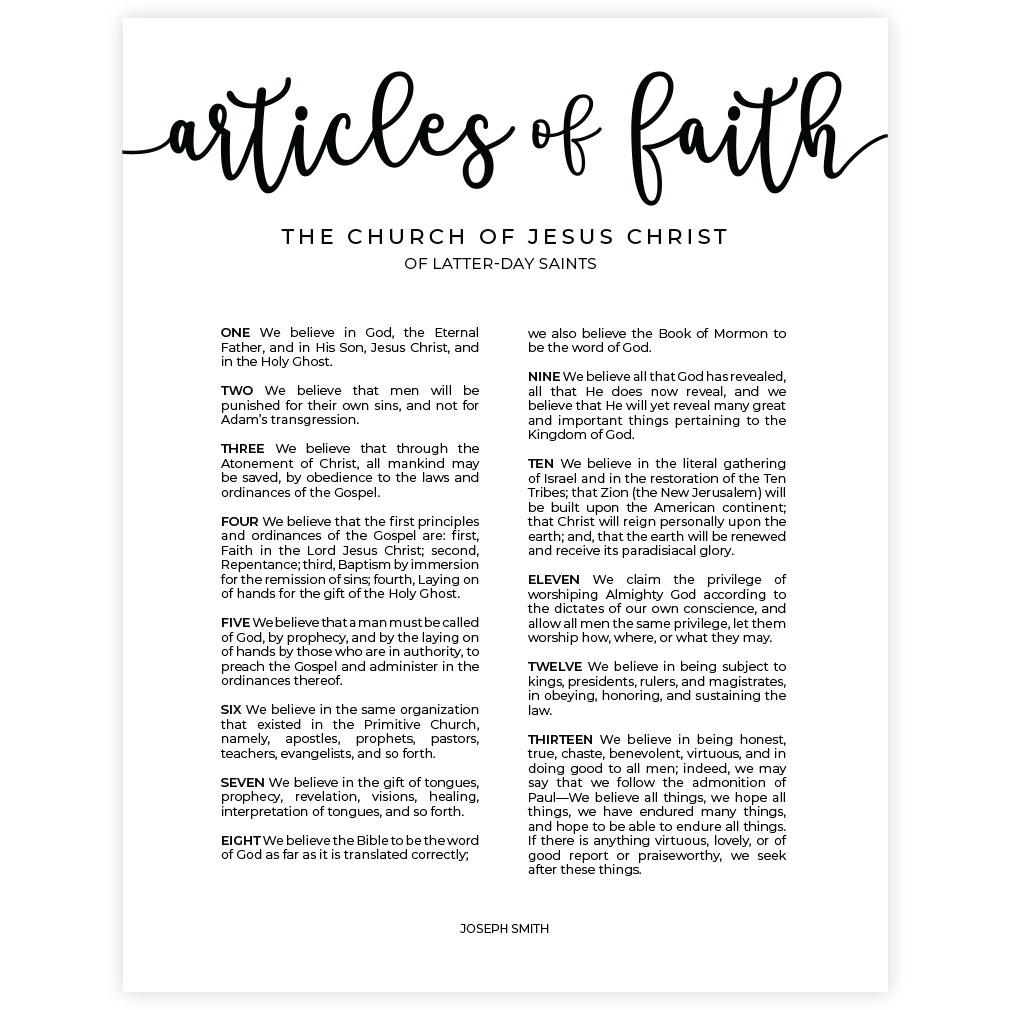 Modern Articles of Faith - Framed/Unframed - LDP-ART-PRO-AOF-MOD
