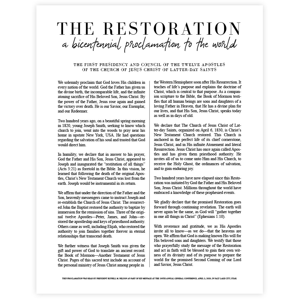 Classic Restoration Proclamation - Framed/Unframed - LDP-ART-PRO-RES-CLS