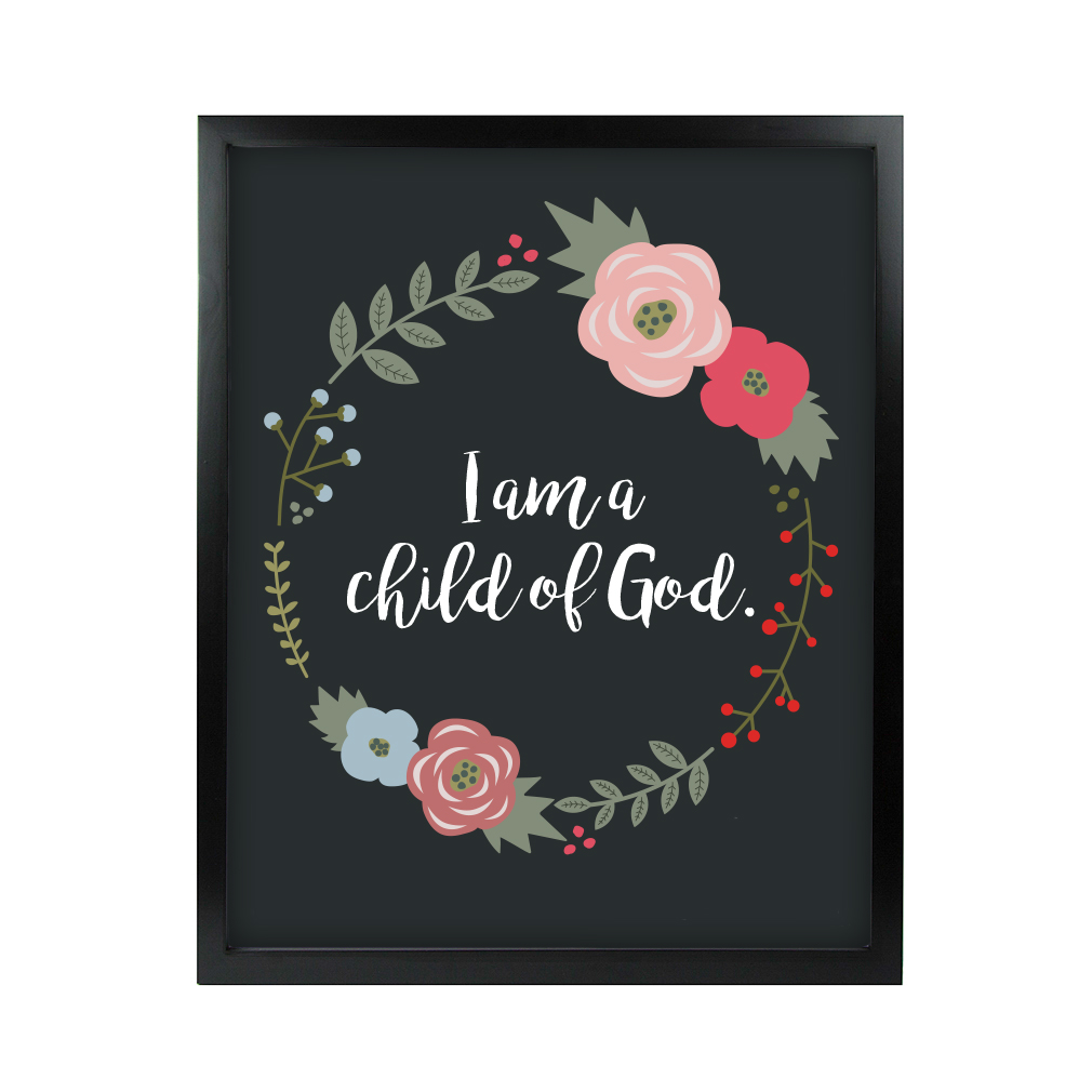 I am a Child of God Floral Wall Art - Black - LDP-ART-COG-FLORAL-BLK
