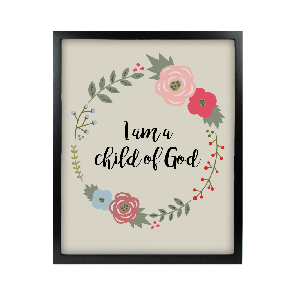 I am a Child of God Floral Wall Art - Black - LDP-ART-COG-FLORAL-BLK