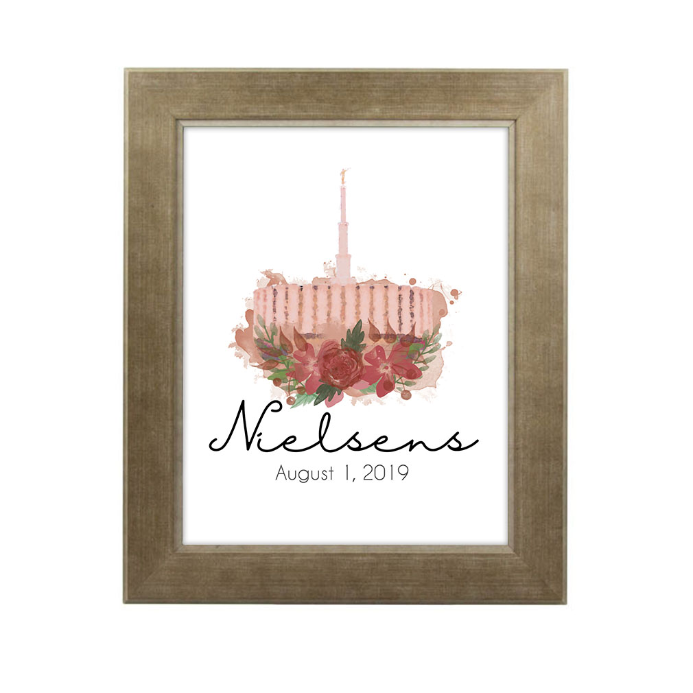 Personalized Rose Watercolor Temple Print - Sandstone - LDP-FR-ART-ROSETEMP-SAND
