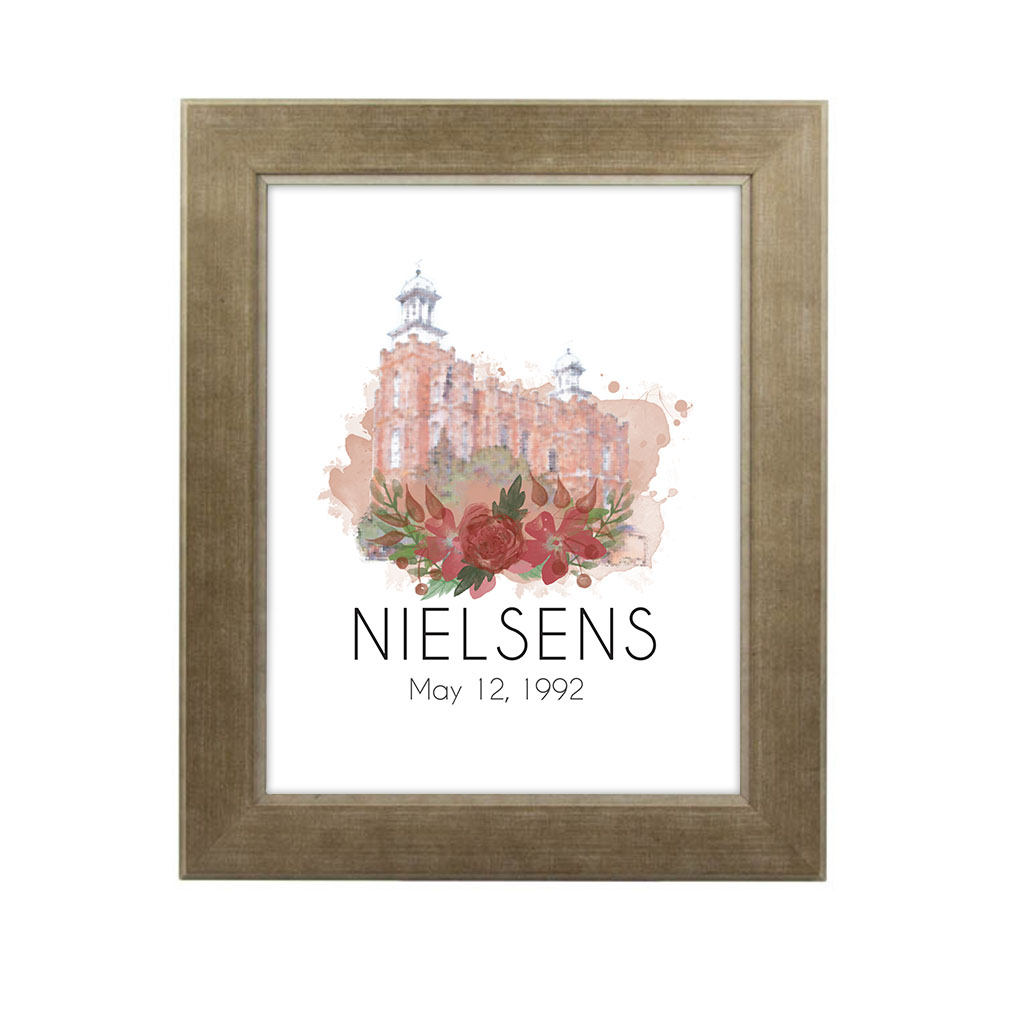 Personalized Rose Watercolor Temple Print - Sandstone - LDP-FR-ART-ROSETEMP-SAND
