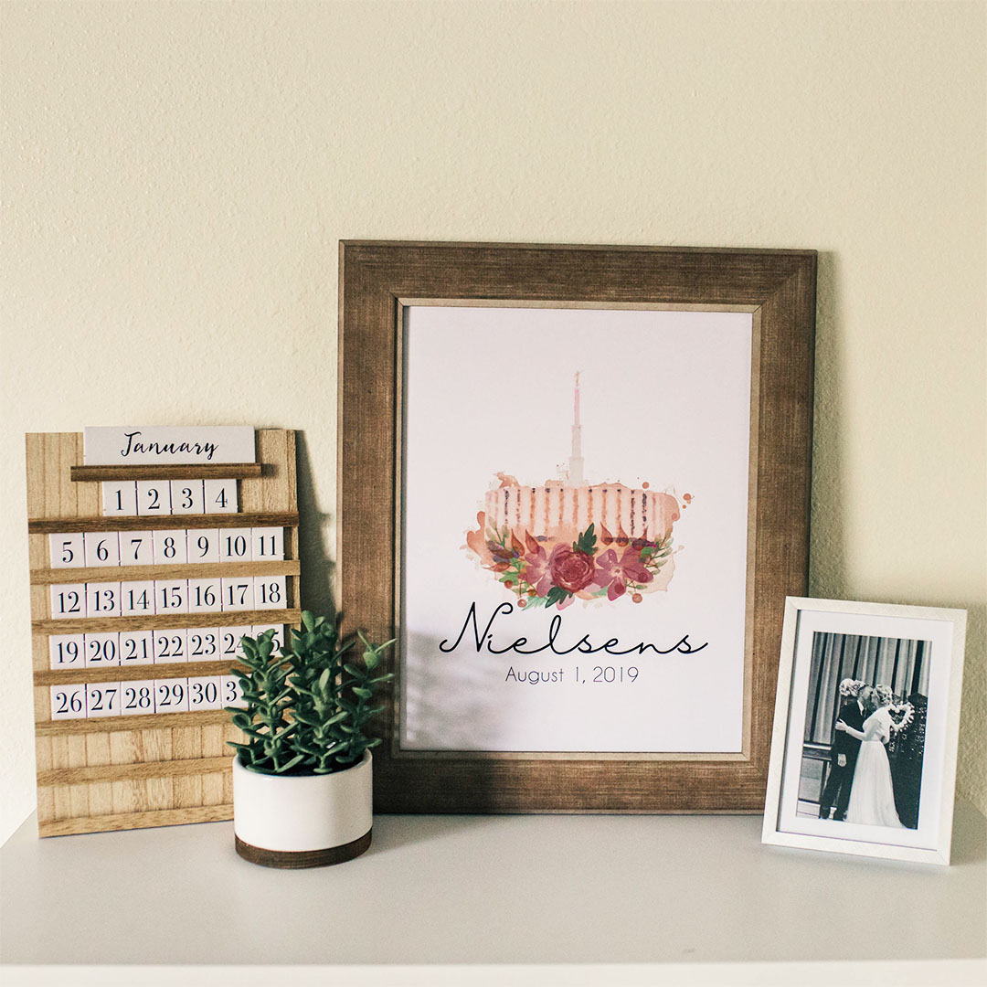 Personalized Rose Watercolor Temple Print - Sandstone - LDP-FR-ART-ROSETEMP-SAND