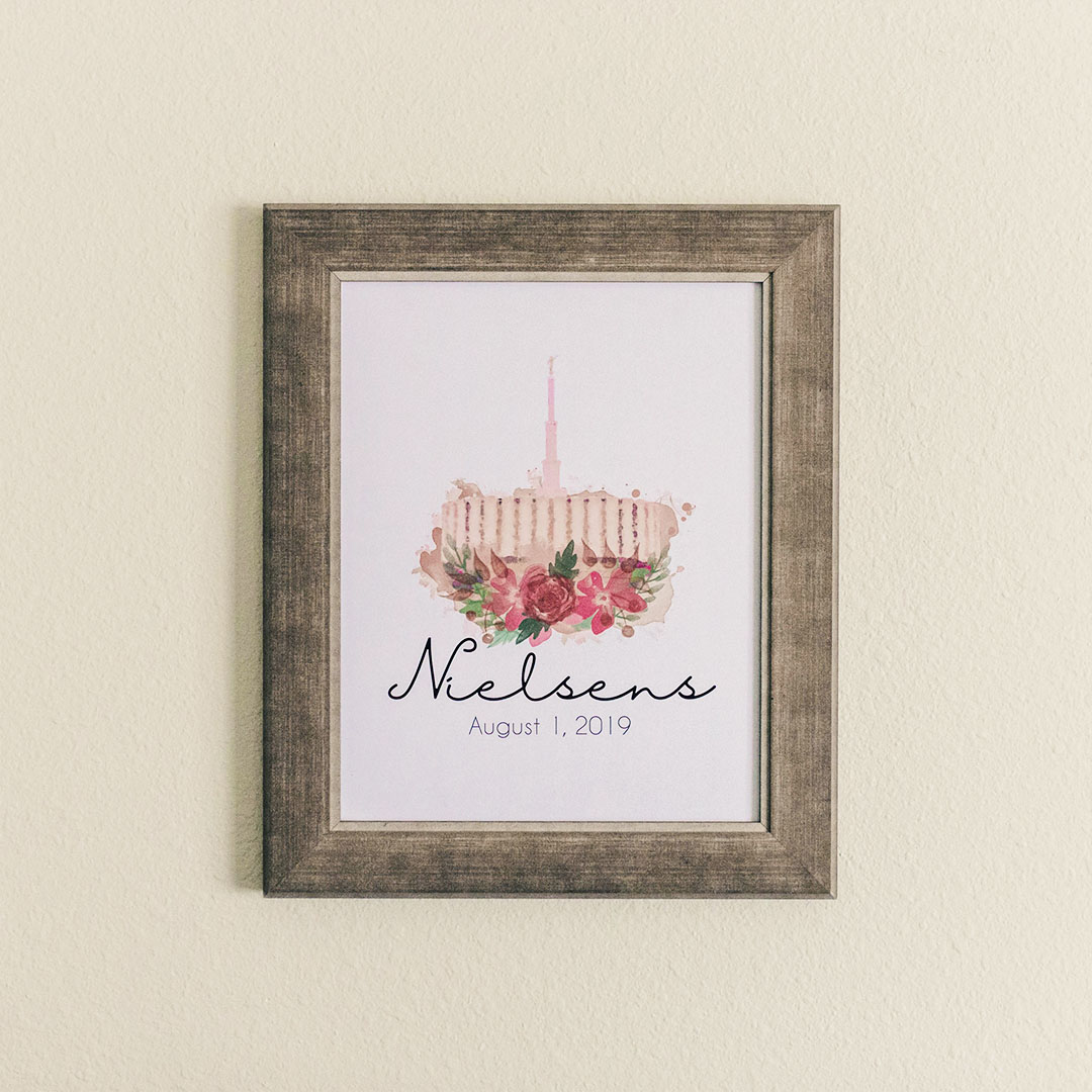 Personalized Rose Watercolor Temple Print - Sandstone - LDP-FR-ART-ROSETEMP-SAND