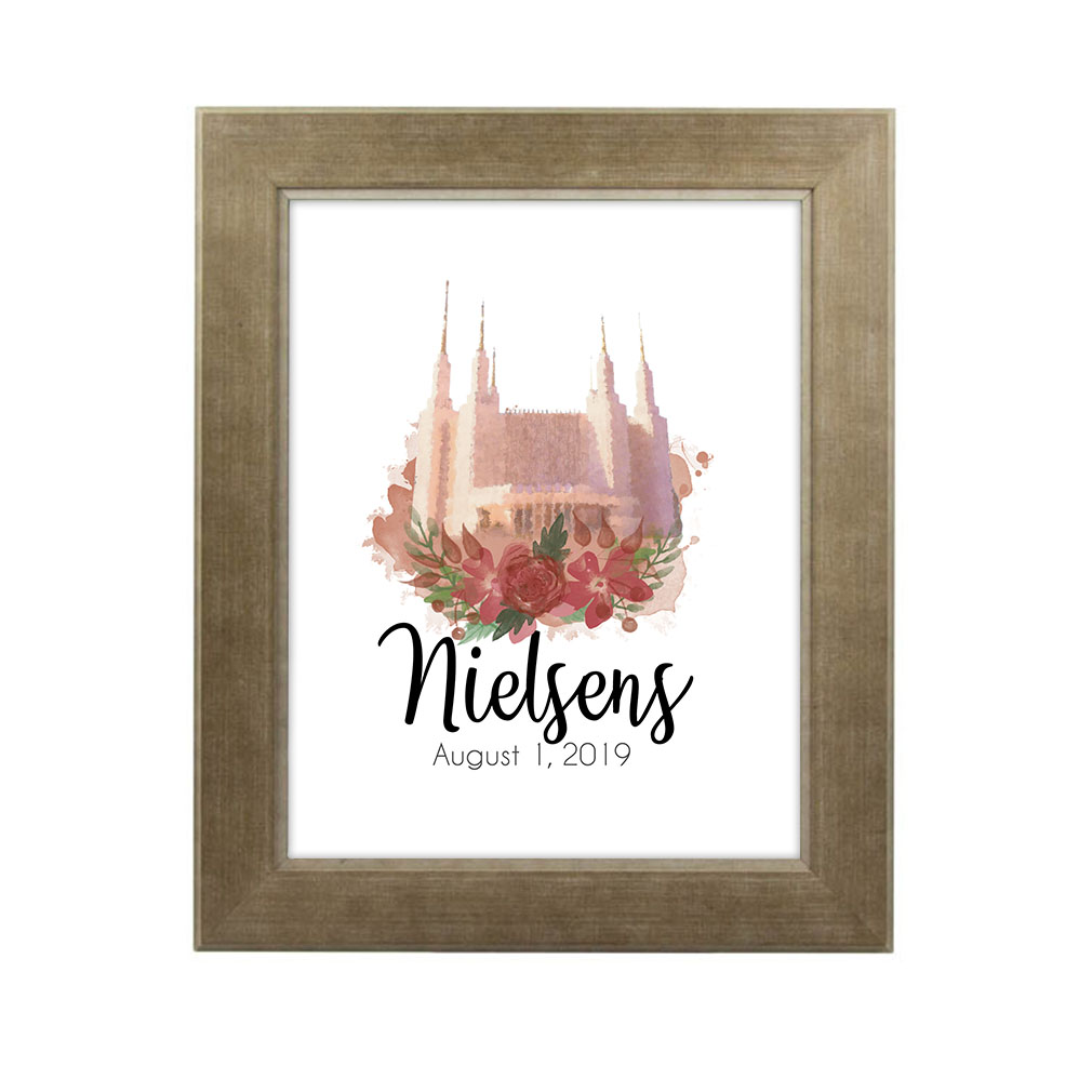 Personalized Rose Watercolor Temple Print - Sandstone - LDP-FR-ART-ROSETEMP-SAND
