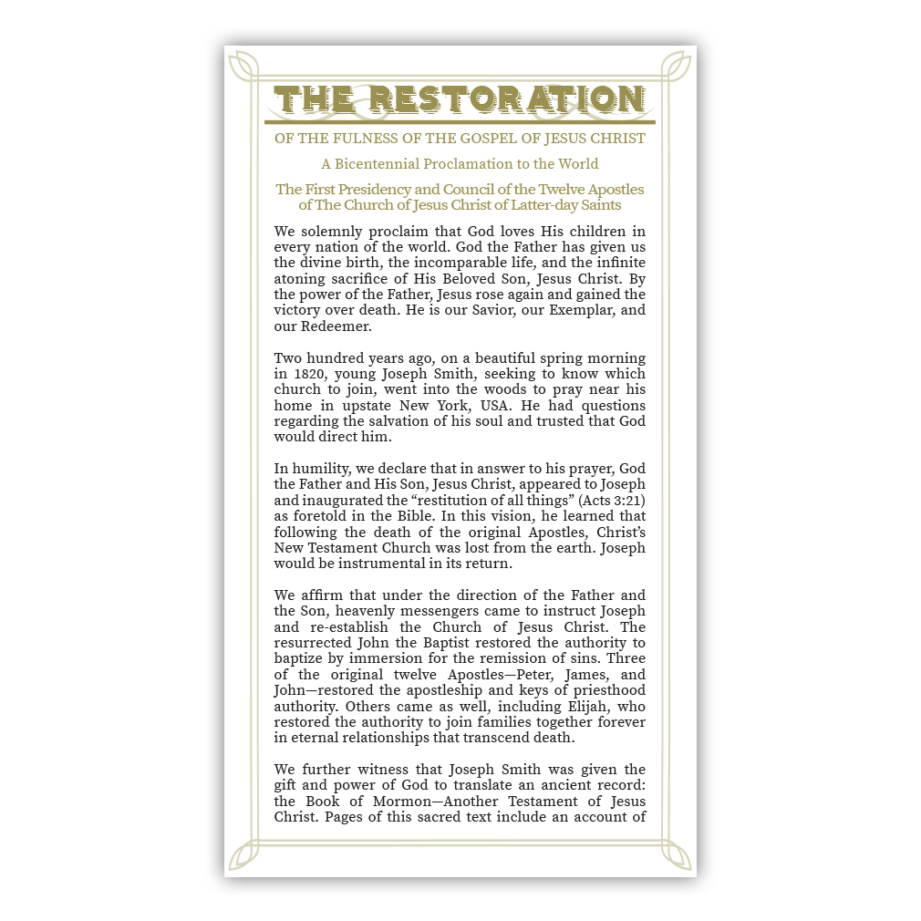 Restoration Proclamation Bookmark - LDP-BKMK342