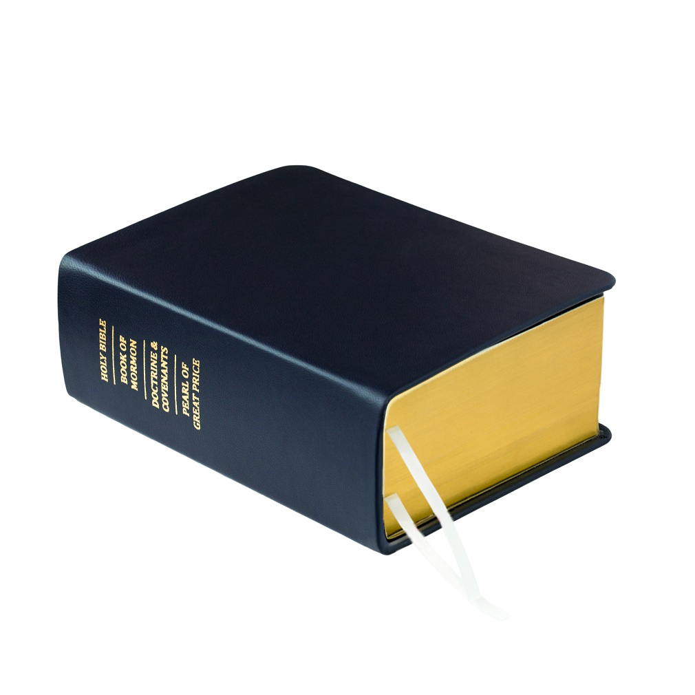 Pre-Made Hand-Bound Genuine Leather Quad - Navy Blue, White Ribbons - LDP-HB-RQ-NBL-PM-WHT