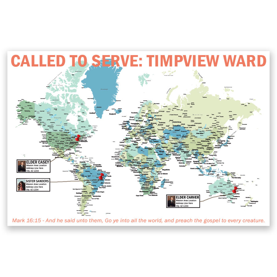 Personalized LDS World Mission Map Poster - LDP-PST133