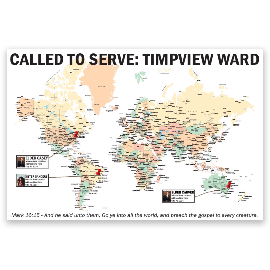 Personalized LDS World Mission Map Poster - LDP-PST133