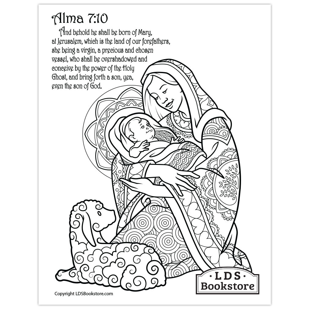 Mary &amp; Baby Jesus Coloring Page - Digital Download - LDPD-PBL-COLOR-ALMA7