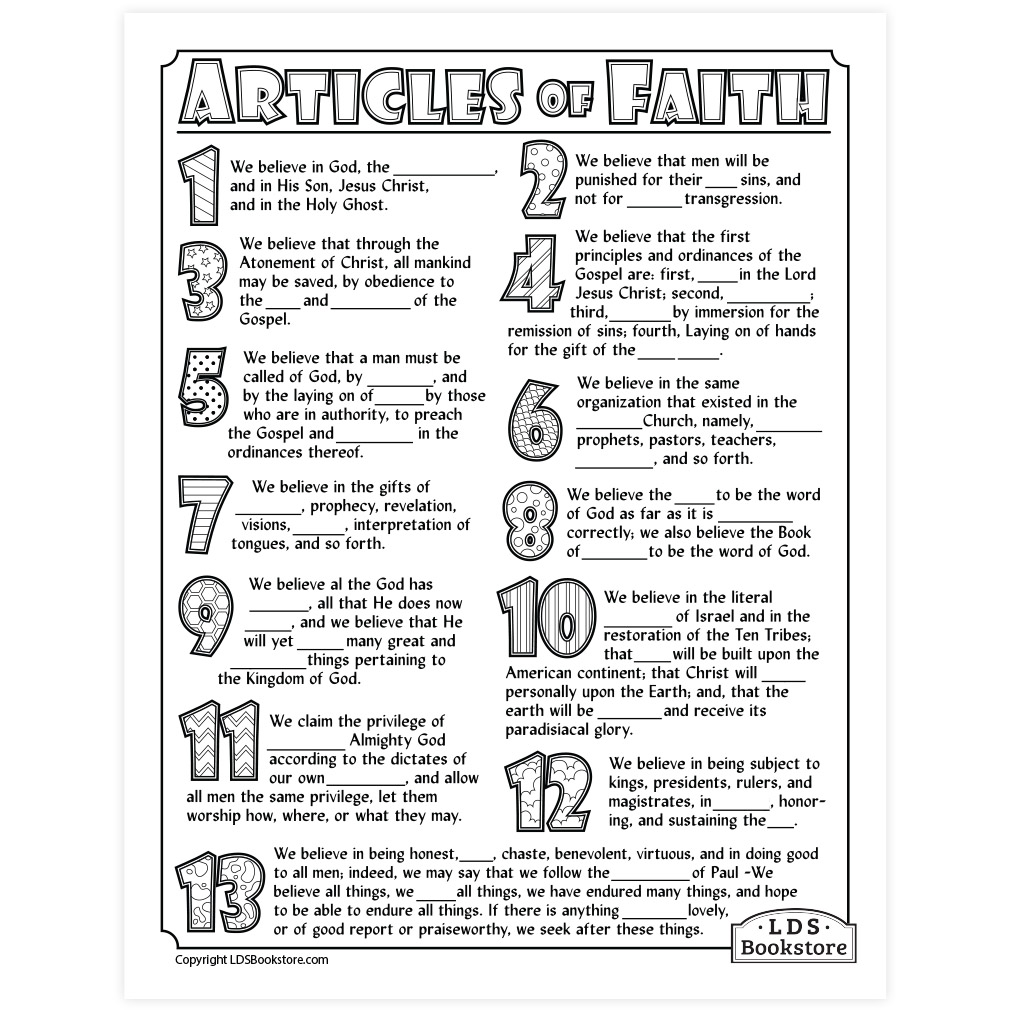 Articles of Faith Coloring & Activity Page - Digital Download - LDPD-PBL-COLOR-AOF