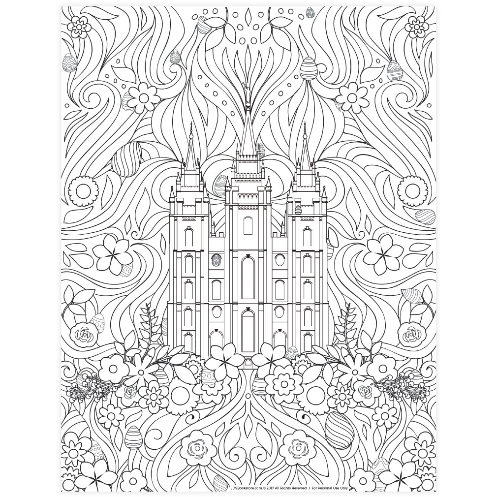 Easter Salt Lake Temple Coloring Page - Digital Download - LDPD-PBL254