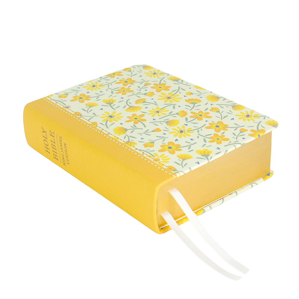 Hand-Bound Genuine Leather Bible - Buttercup Bouquet - LDP-HB-PRB-WHT-BUB