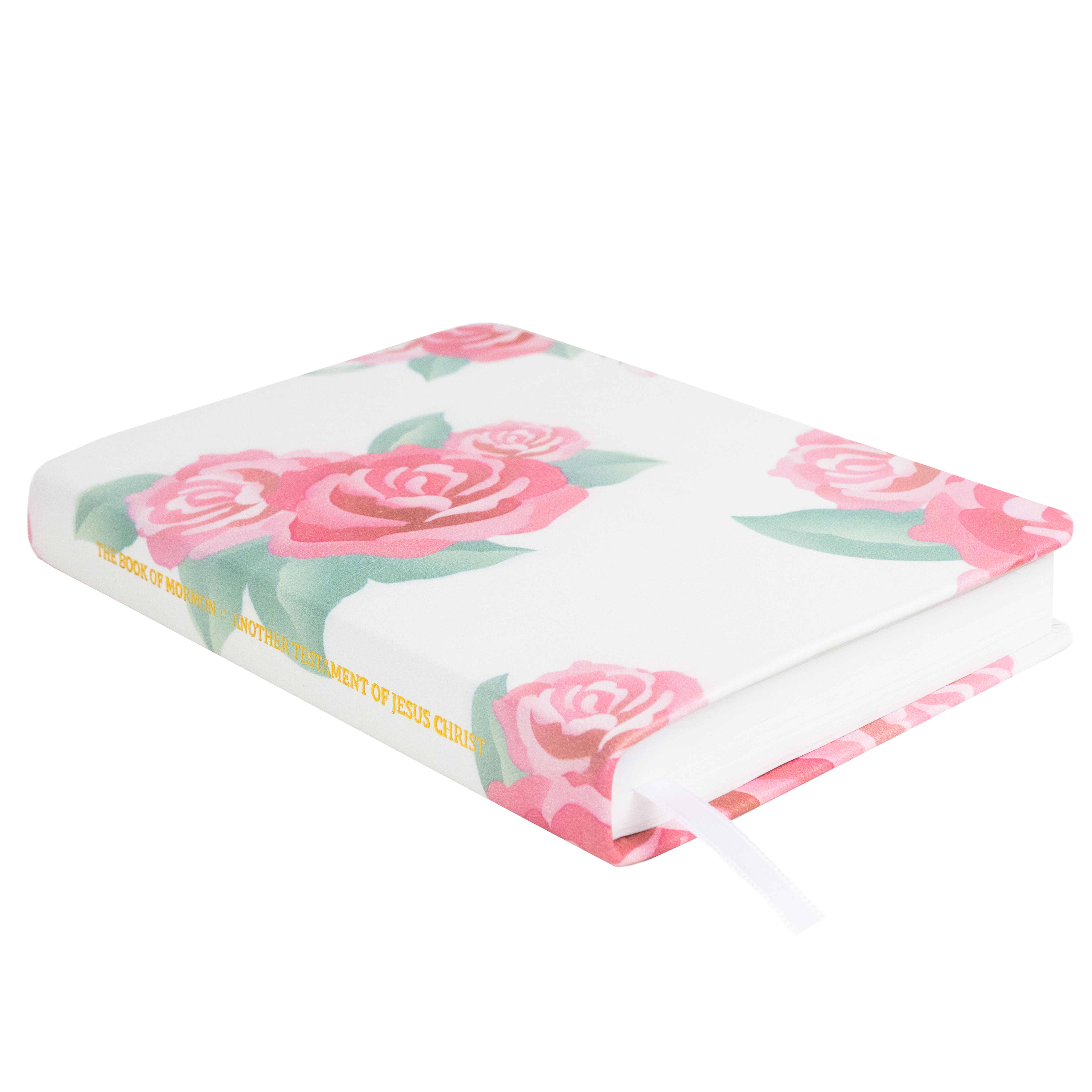 Hand-Bound Genuine Leather Book of Mormon - Rose Garden - LDP-HB-PBM-WHT-RG