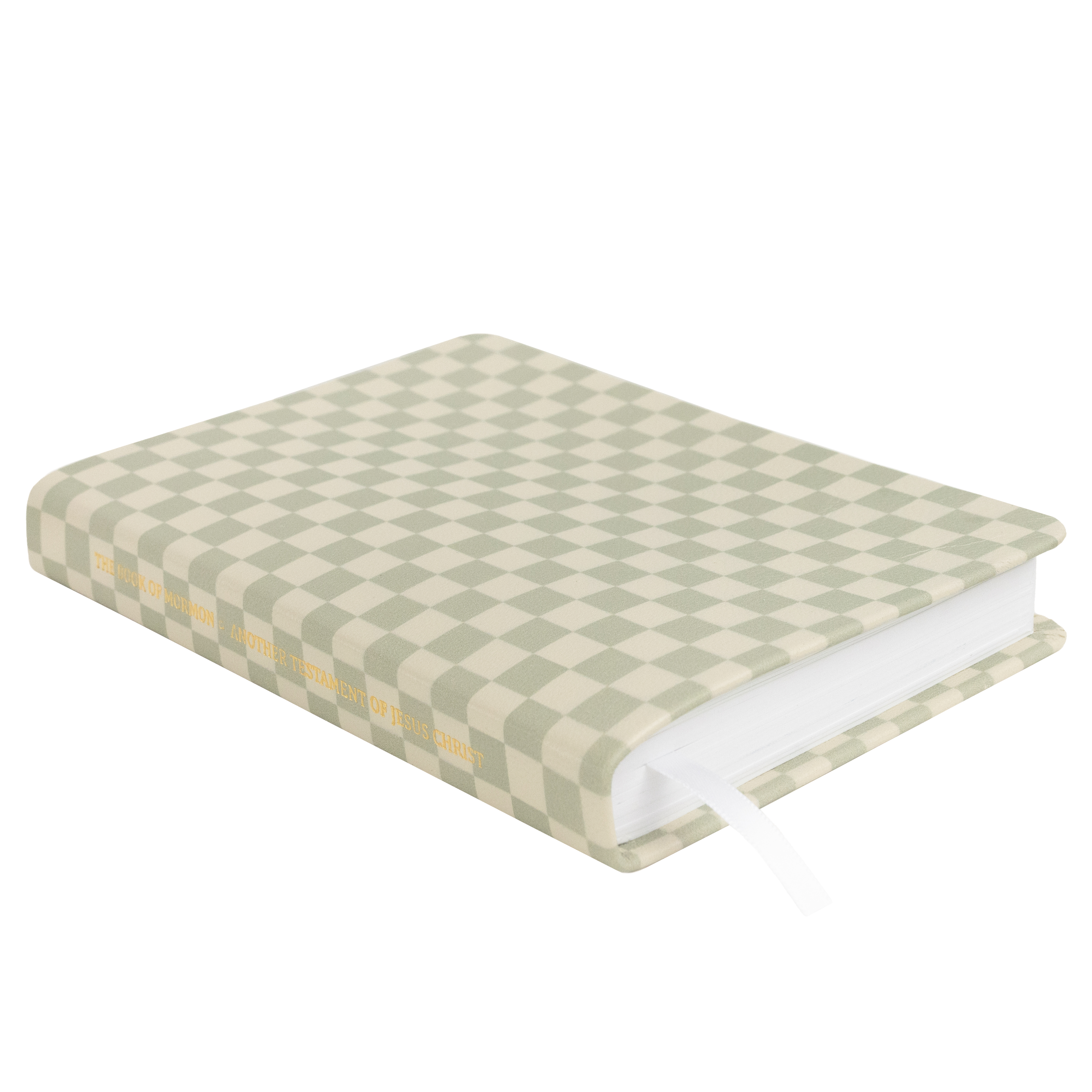 Hand-Bound Genuine Leather Book of Mormon - Sage Checkers - LDP-HB-PBM-BNE-SCH