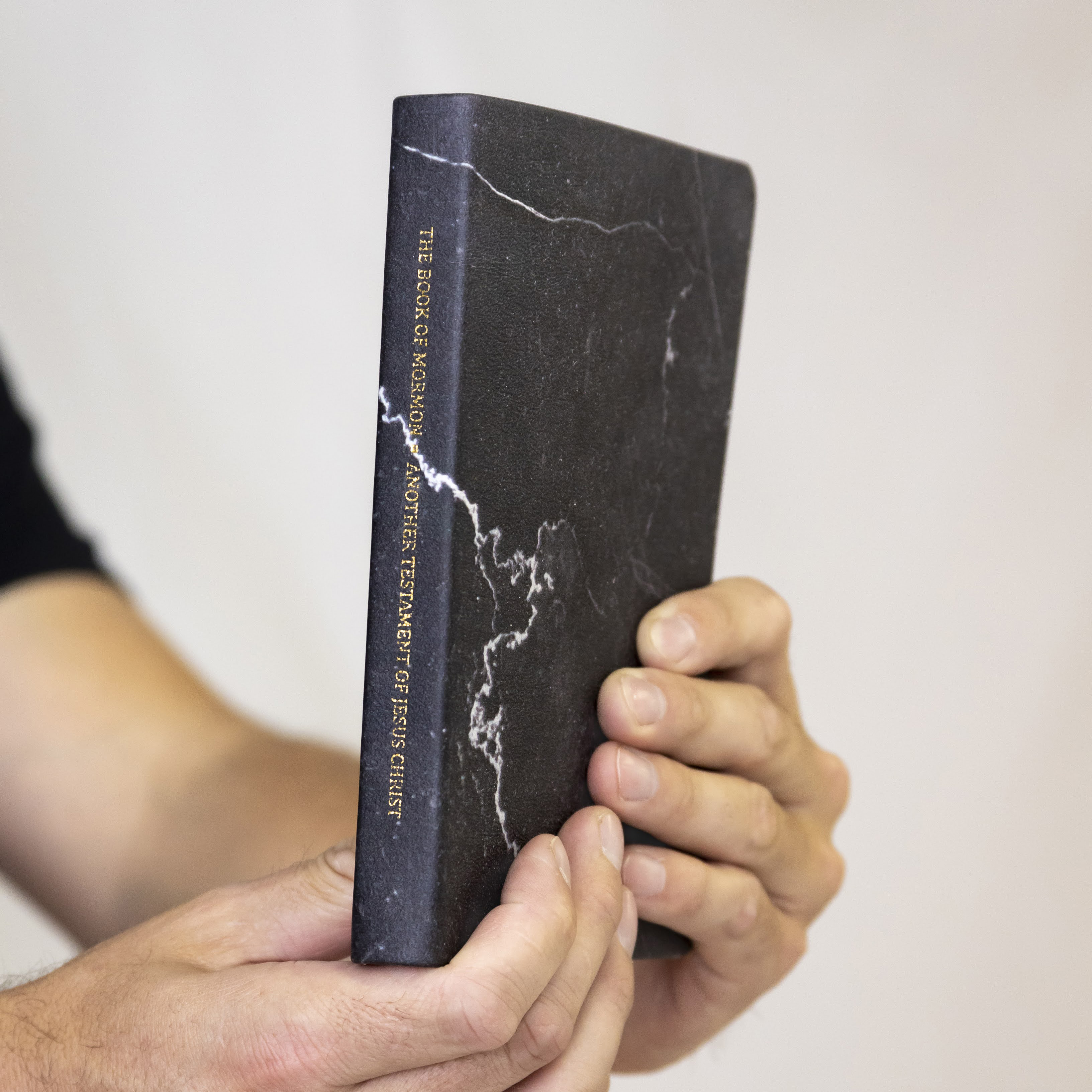 Hand-Bound Genuine Leather Book of Mormon - Marquina Marble - LDP-HB-PBM-WHT-MM