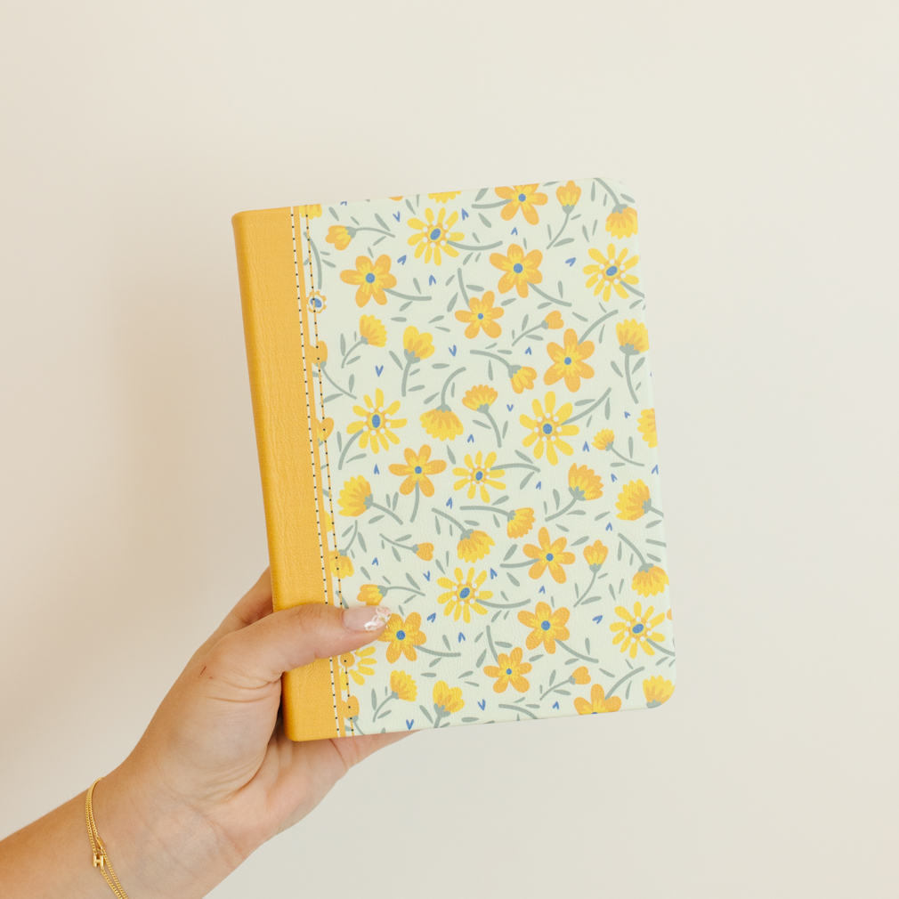 Hand-Bound Genuine Leather Triple - Buttercup Bouquet - LDP-HB-PRT-WHT-BUB