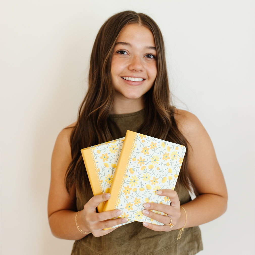 Hand-Bound Genuine Leather Triple - Buttercup Bouquet - LDP-HB-PRT-WHT-BUB