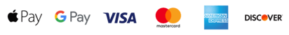 We accept Apple Pay, Google Pay, Visa, Mastercard, American Express, and Discover